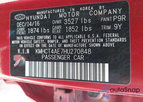 2017 Hyundai Accent Se из США, поврежденный, VIN KMHCT4AE7HU270848